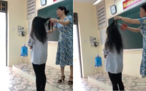 Xôn xao clip nữ sinh bị cô giáo cầm kéo cắt tóc giữa lớp vì nhuộm light - 1
