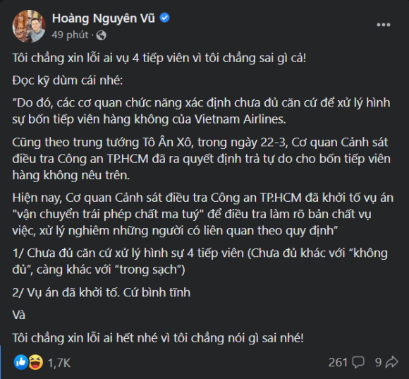 NSƯT Chí Trung tranh cãi 'nảy lửa' với nhà báo trên Facebook vì vụ 4 tiếp viên hàng không xách ma túy - 4
